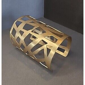 Gold Tone Geometric Cuff Bracelet 3.5" Long 2.5" Wide Unknown Mark Retro MCM
